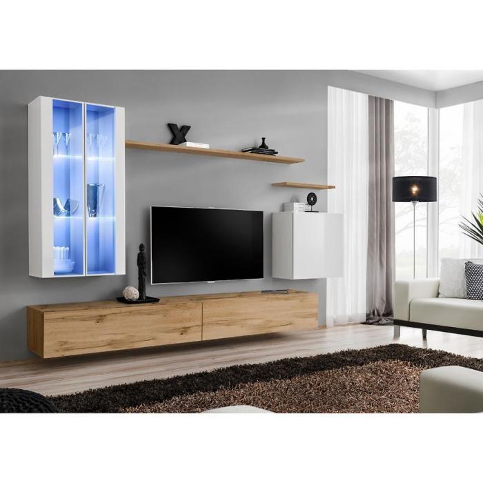 Meblościanka Switch Szkło+LED XII Biały/Wotan