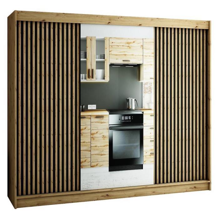 Szafa Lamelo 2 250 Dąb Artisan/Czarny/Lustro