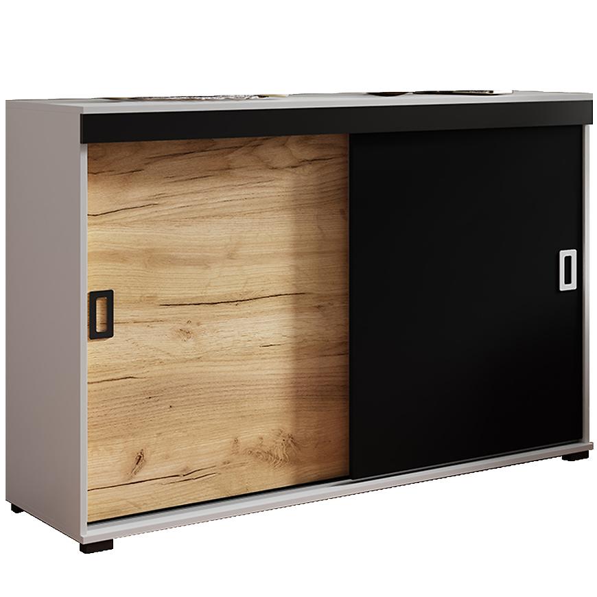 Komoda Retro 140 Biały/Craft/Czarny + Uchwyty Biały I Czarny