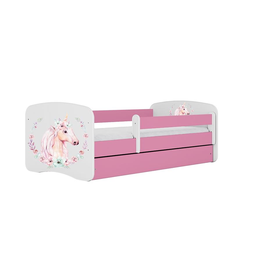 Łóżko dziecięce z materacem i szufladą Babydreams Różowe 70x140 Konik