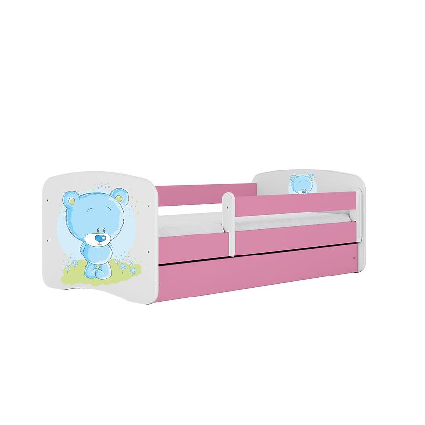 Łóżko dziecięce z materacem i szufladą Babydreams Różowe 80x160 Miś Niebieski