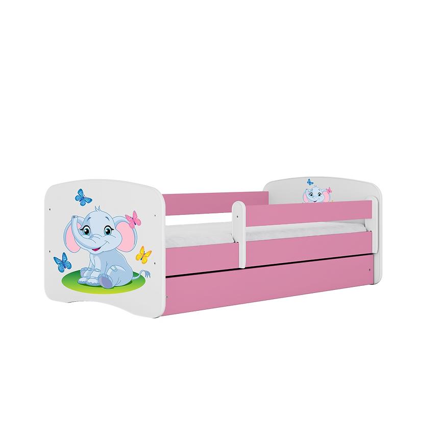 Łóżko dziecięce z materacem i szufladą Babydreams Różowe 80x160 Słonik