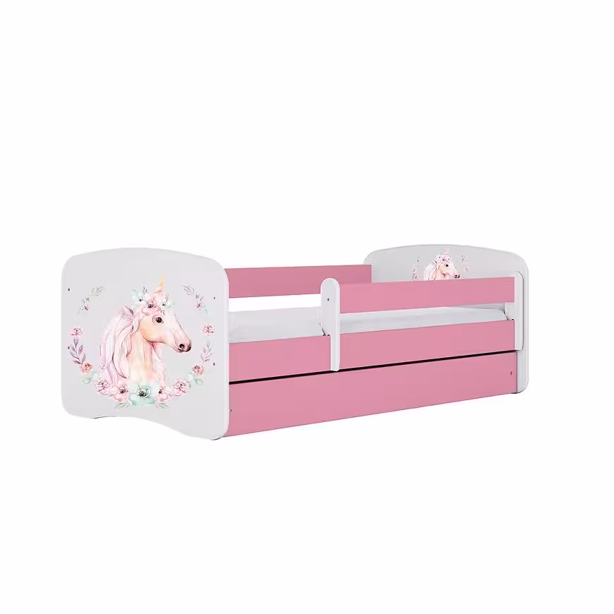 Łóżko dziecięce z materacem i szufladą Babydreams Różowe 80x180 Konik