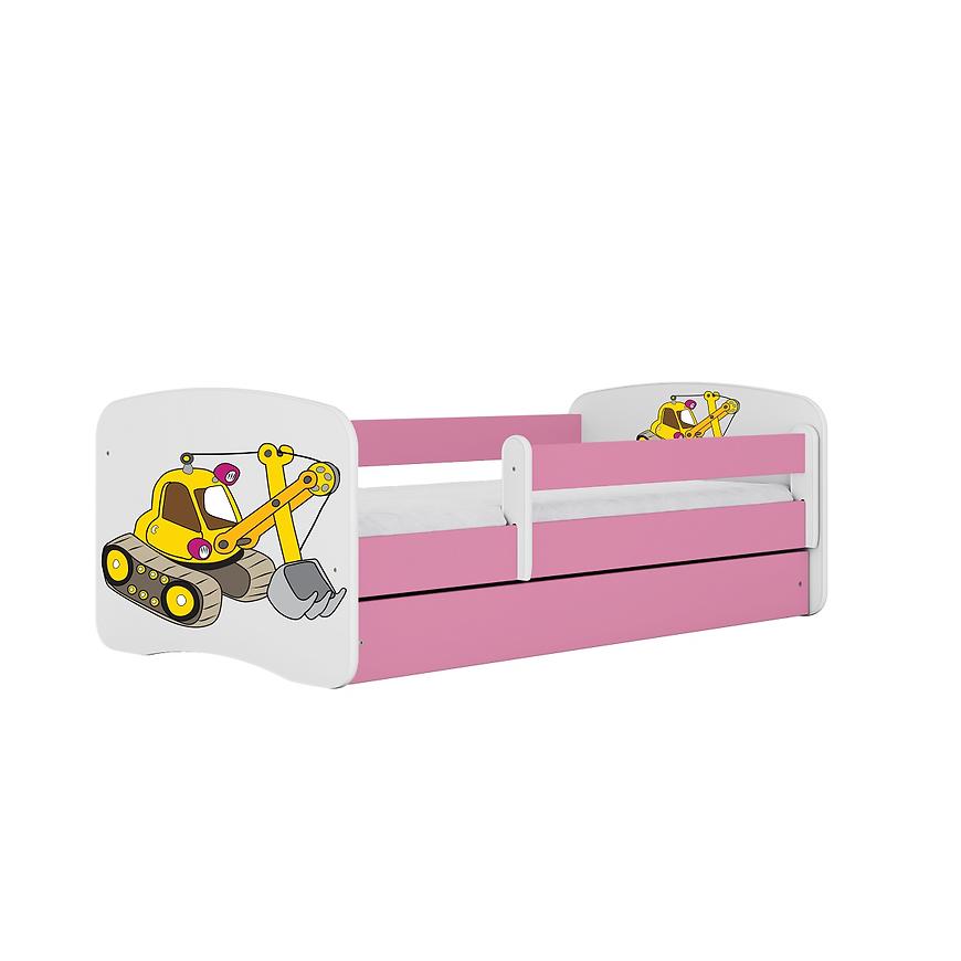 Łóżko dziecięce z materacem i szufladą Babydreams Różowe 80x180 Koparka