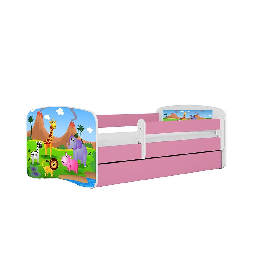 Łóżko dziecięce z materacem i szufladą Babydreams Różowe 80x180 Safari