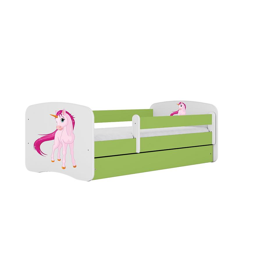 Łóżko dziecięce z materacem i szufladą Babydreams Zielone 70x140 Jednorożec