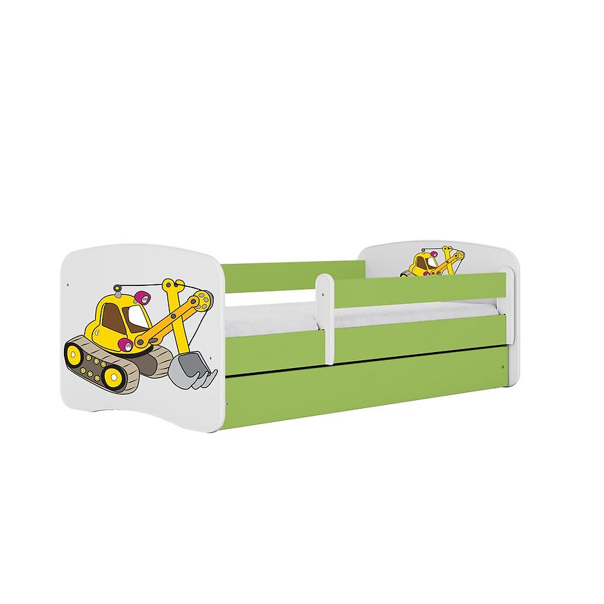 Łóżko dziecięce z materacem i szufladą Babydreams Zielone 70x140 Koparka