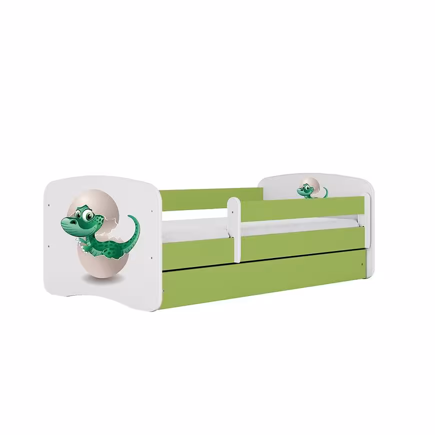 Łóżko dziecięce z materacem i szufladą Babydreams Zielone 70x140 Dino