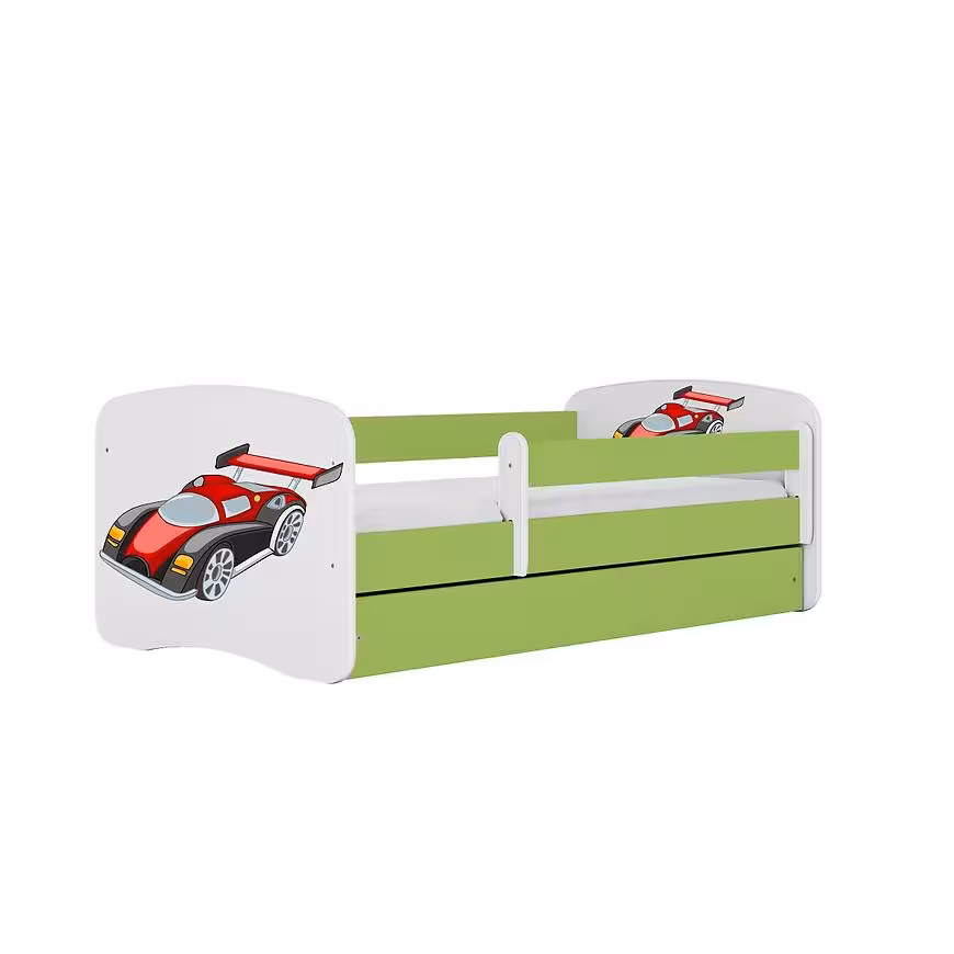 Łóżko dziecięce z materacem i szufladą Babydreams Zielone 80x160 Auto