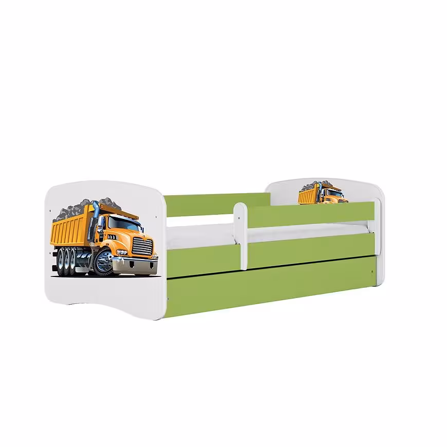 Łóżko dziecięce z materacem i szufladą Babydreams Zielone 80x160 Ciężarówka