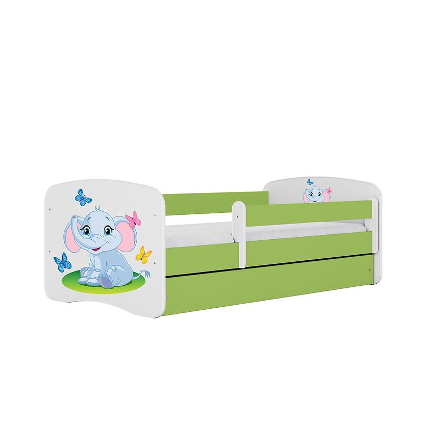Łóżko dziecięce z materacem i szufladą Babydreams Zielone 80x160 Słonik