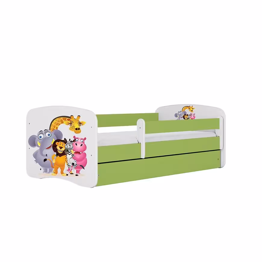 Łóżko dziecięce z materacem i szufladą Babydreams Zielone 80x160 Zoo