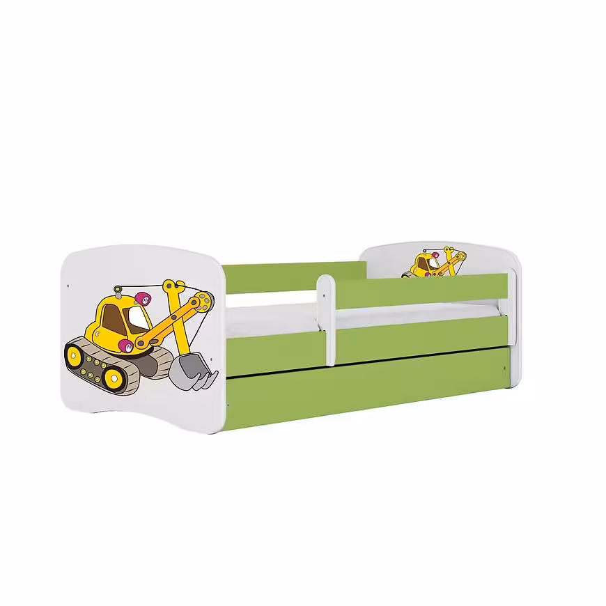 Łóżko dziecięce z materacem i szufladą Babydreams Zielone 80x180 Koparka