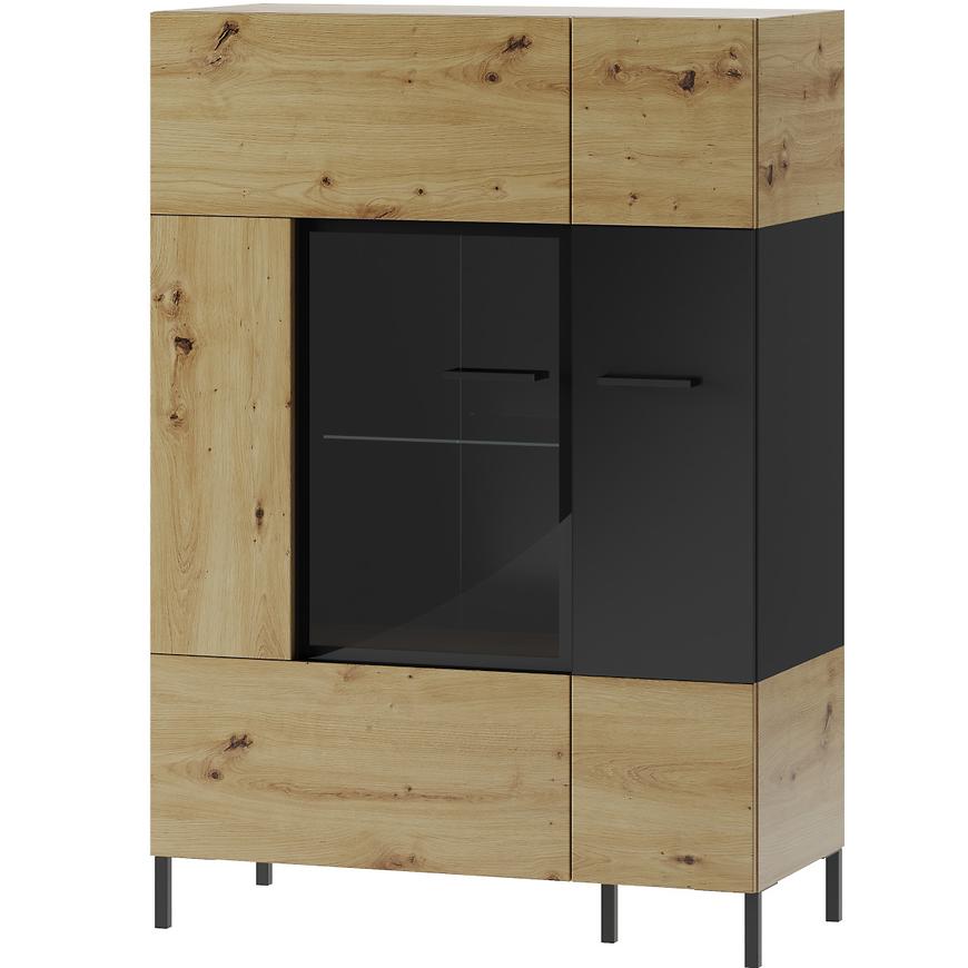 Witryna 2D Niska Lucas 15 Dąb Artisan/Czarny Mat