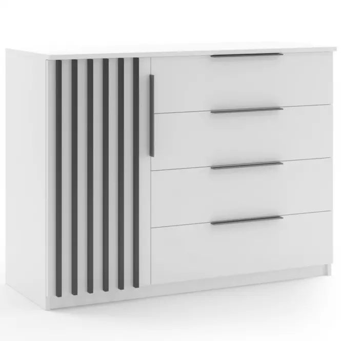 Komoda Atena 120x89x48 biały/lamela czarna