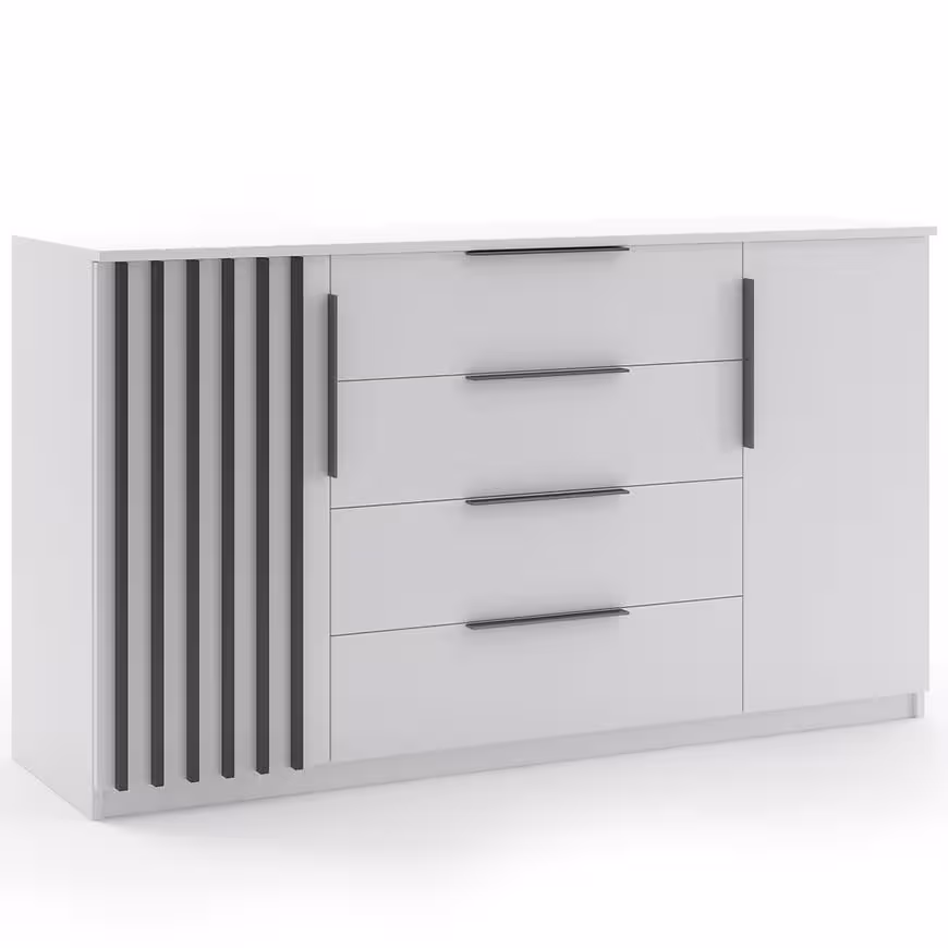 Komoda Atena 160x89x48 biały/lamela czarna