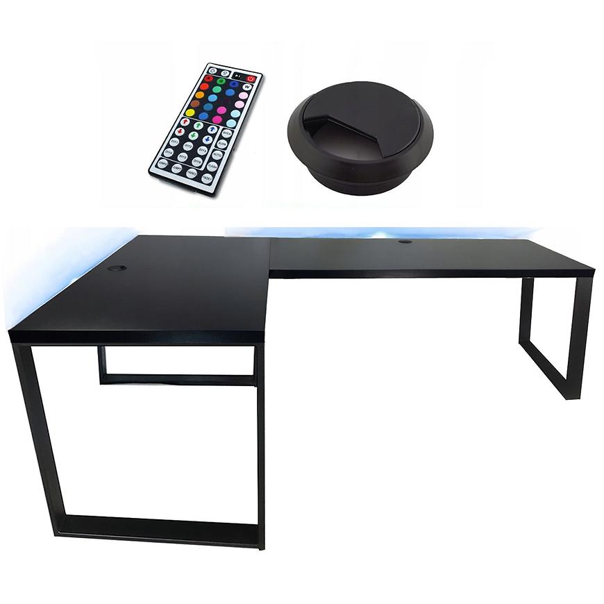 Biurko Gamingowe Narożne Loft Low Czarne 202x136x2.8 Model 2