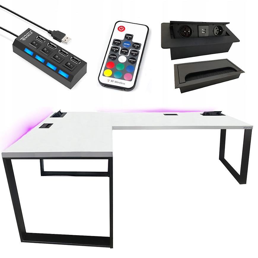 Biurko Gamingowe Narożne Loft Top Białe 202x136x3.6 Model 3