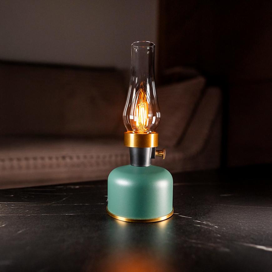 Lampa stołowa naftowa OLIA USB IP44 green