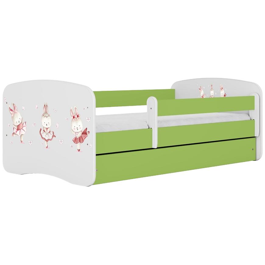 Łóżko dziecięce Babydreams+SZ+M zielony 70x140 tańczące króliczki