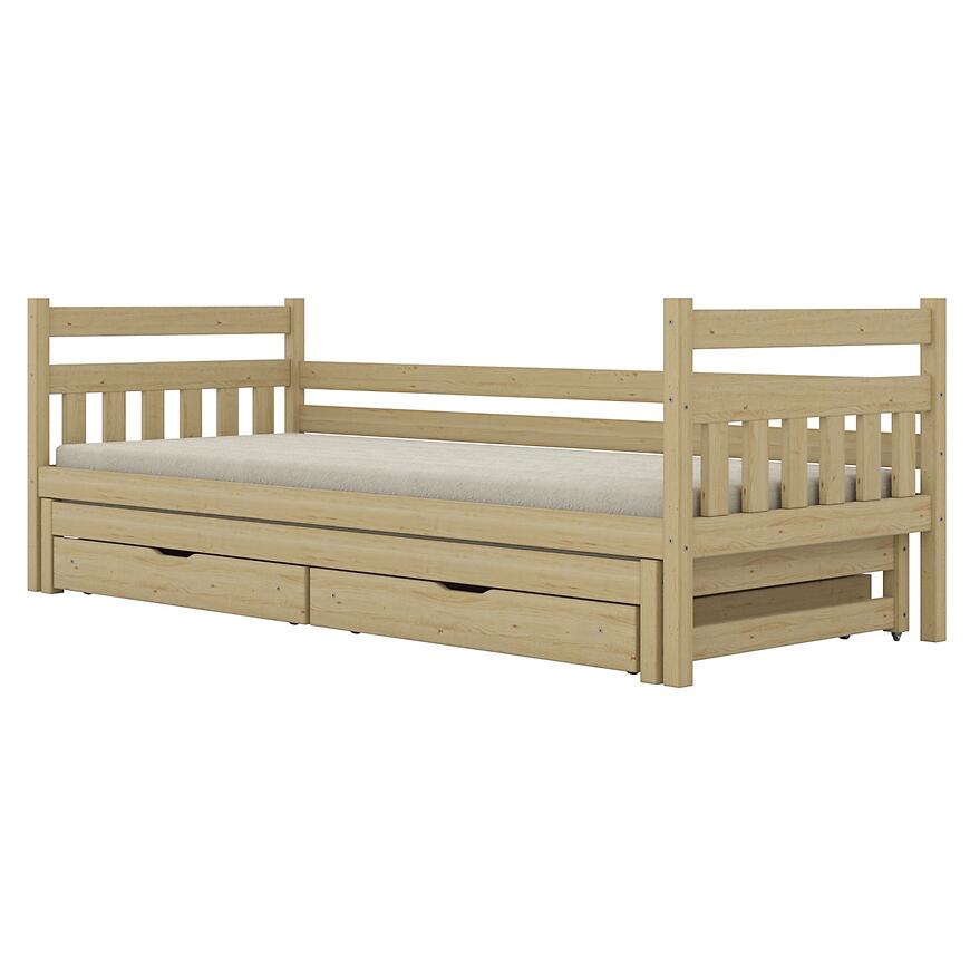 Łóżko Dawid dodatkowe spanie + szuflady 90x200 naturalne, nielakierowane