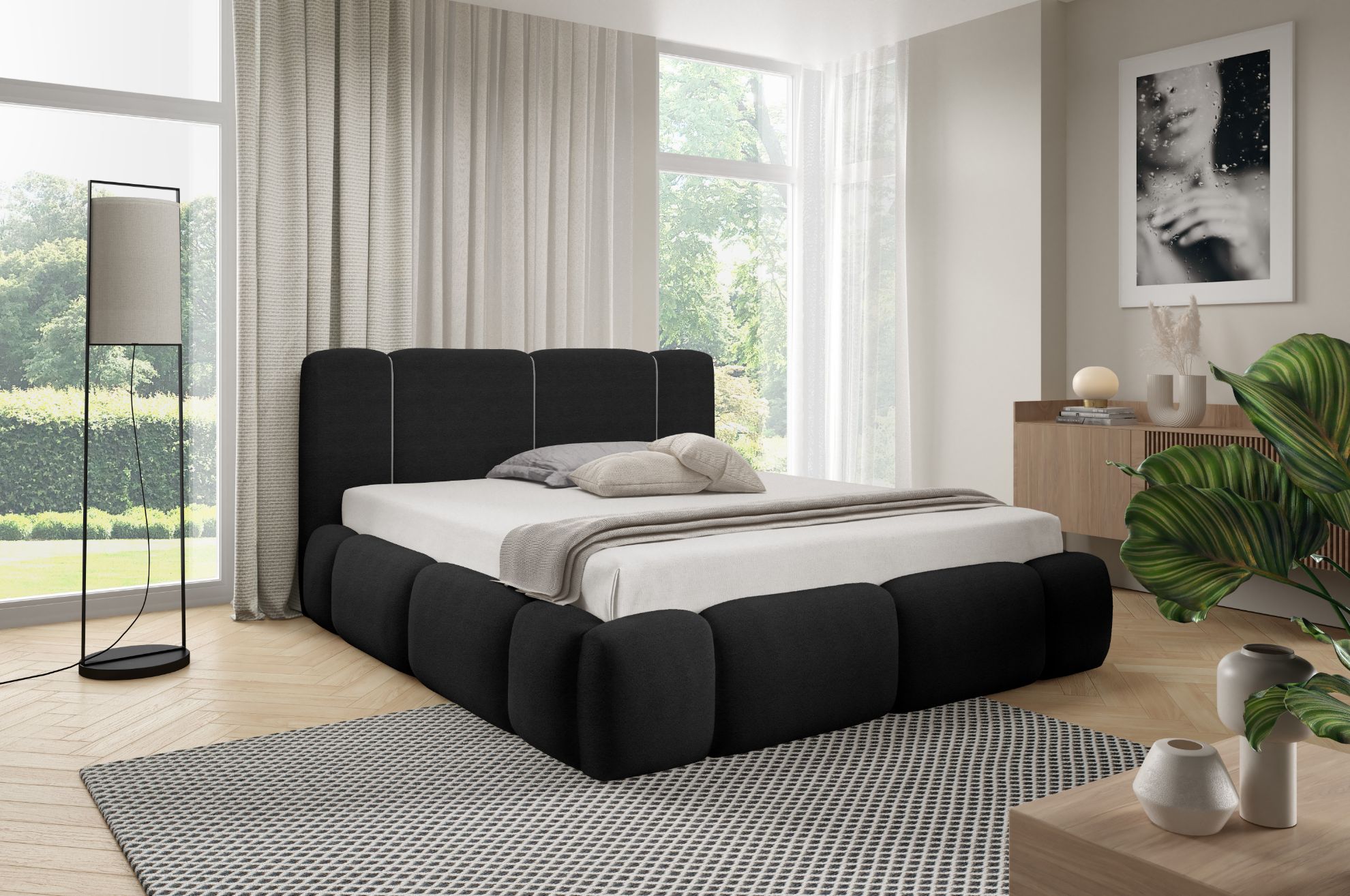 Łóżko tapicerowane Merinno 160x200 czarny bez oświetlenia LED