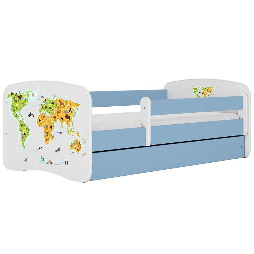 Łóżko dziecięce Babydreams+SZ+M niebieski 70x140 mapa