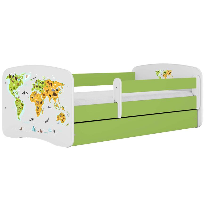 Łóżko dziecięce Babydreams+SZ+M zielony 80x160 mapa