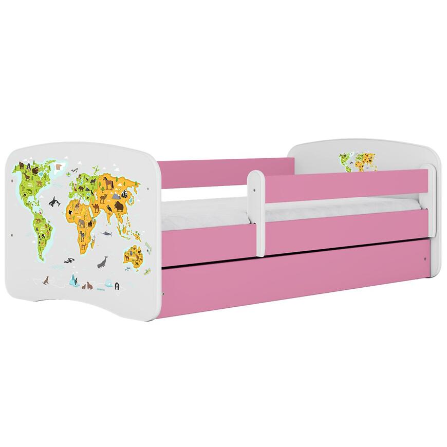 Łóżko dziecięce Babydreams+SZ+M różowy 70x140 mapa