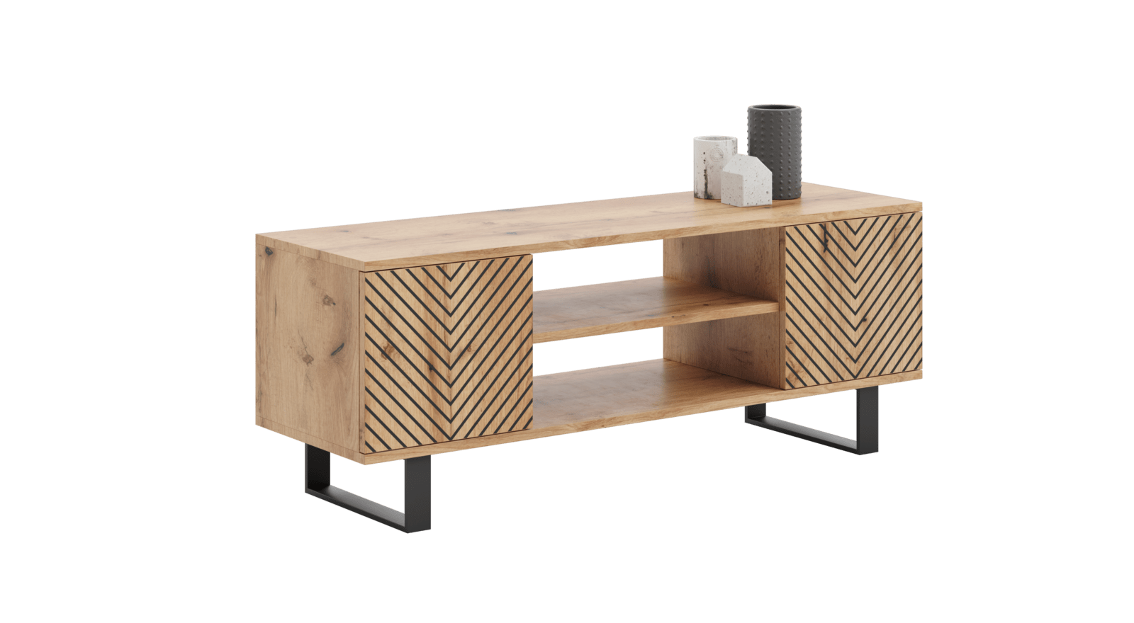 Szafka RTV 135 cm loft dąb craft złoty - jodełka