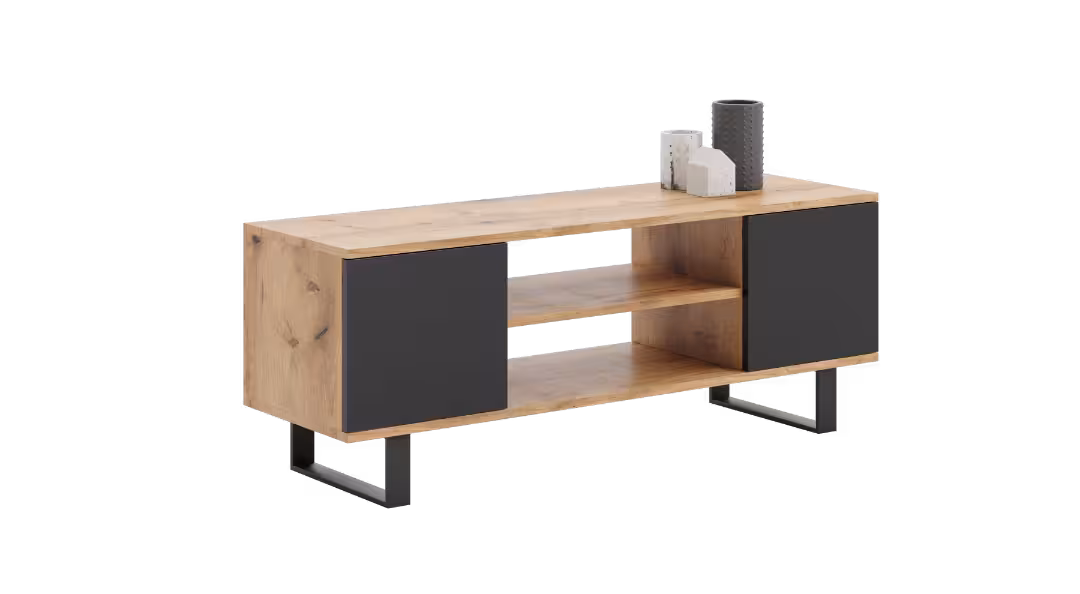 Szafka RTV 135 cm loft dąb craft złoty - czarny