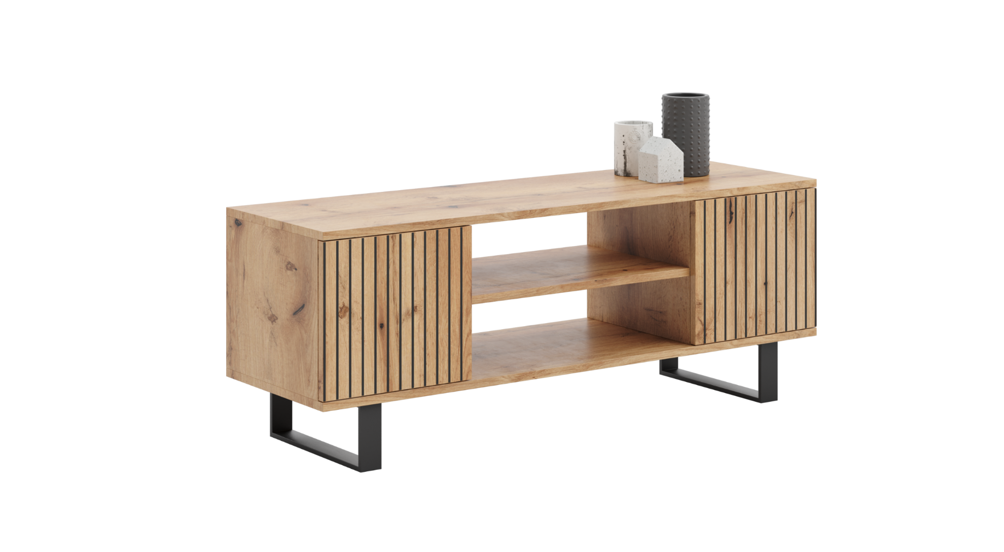 Szafka RTV 135 cm loft dąb craft złoty - lamele