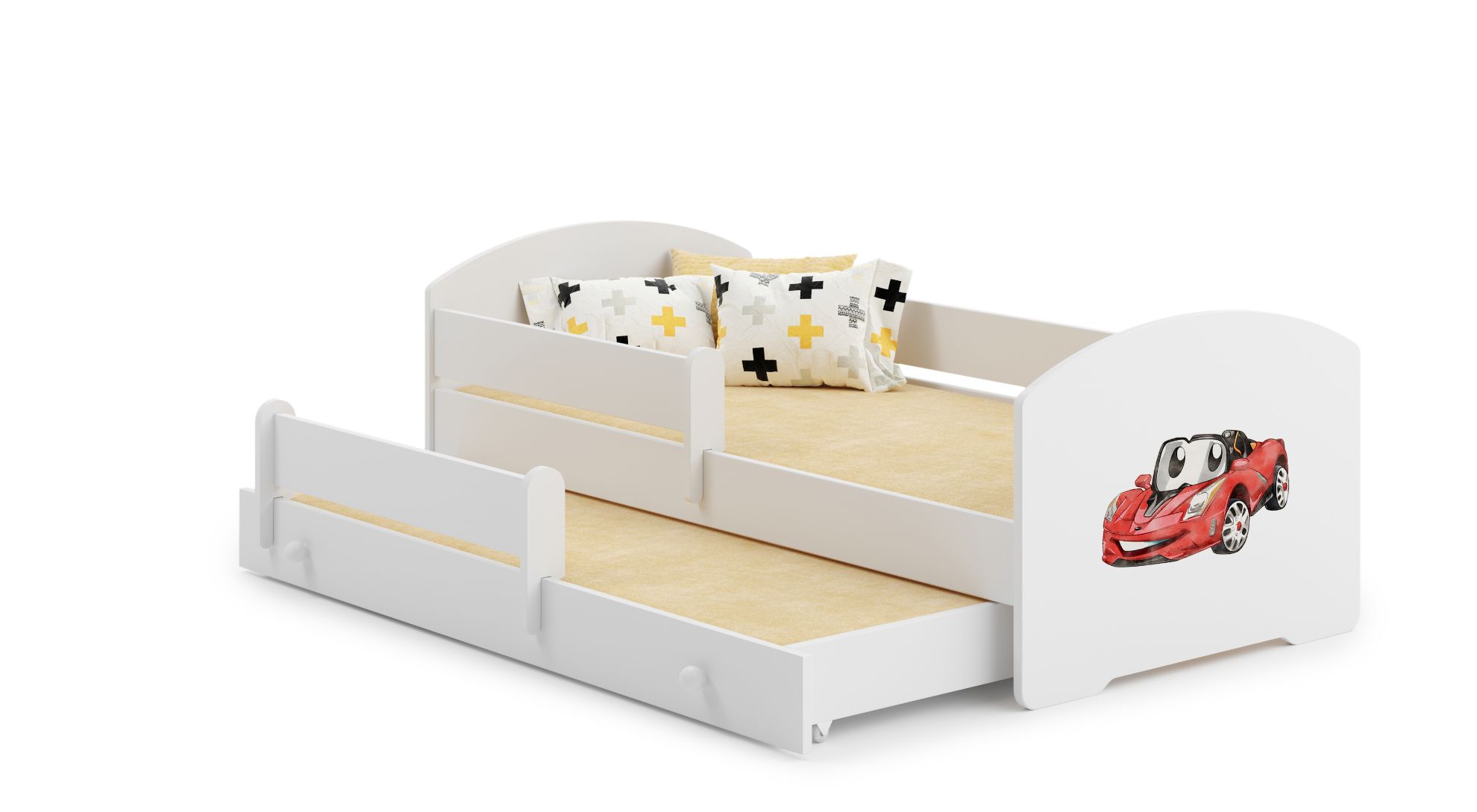 Łóżko podwójne LUK 160x80 Auto z chorągiewką